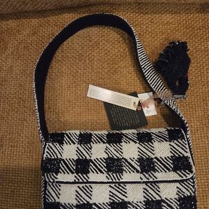 Viral beaded Black and White Checkered bag with swan charm. NWT